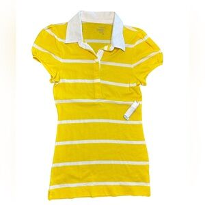 Y2K mean girls short puff sleeve long length stripped polo floral collar NWT L